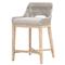 Theodore Coastal Beach Woven Grey Upholstered Brown Mahogany Frame Counter Stool