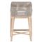 Theodore Coastal Beach Woven Grey Upholstered Brown Mahogany Frame Counter Stool