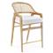 Edward Coastal White Linen Natural Mahogany Woven Cane Counter Stool
