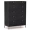 Theodore Industrial Loft Black Wood Leather Pull 5 Drawer Dresser