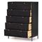 Theodore Industrial Loft Black Wood Leather Pull 5 Drawer Dresser