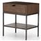 Theodore Industrial Loft Brown Wood Grey Iron Leather Pulls 1 Drawer Nightstand
