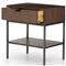Theodore Industrial Loft Brown Wood Grey Iron Leather Pulls 1 Drawer Nightstand