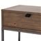 Theodore Industrial Loft Brown Wood Grey Iron Leather Pulls 1 Drawer Nightstand
