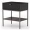 Theodore Industrial Loft Black Wood Grey Iron Leather Pulls 1 Drawer Nightstand