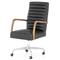Sonn Mid Century Black Upholstered Leather Brown Wood Silver Steel Tufted Office Chair
