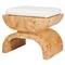 Worlds Away Biggs Modern White Upholstered Cushion Glossy Brown Burl Wood Stool