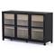Clarence Rustic Lodge Matte Black Oak Wood Clear Glass 3 Door Sideboard