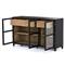 Clarence Rustic Lodge Matte Black Oak Wood Clear Glass 3 Door Sideboard