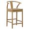Zhuri Coastal Beach Light Brown Oak Wood Frame Woven Seat Wishbone Counter Stool