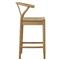 Zhuri Coastal Beach Light Brown Oak Wood Frame Woven Seat Wishbone Counter Stool