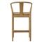 Zhuri Coastal Beach Light Brown Oak Wood Frame Woven Seat Wishbone Counter Stool