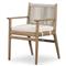 Rose Coastal Off White Upholstered Seat Woven Rope Wood Outdoor Dining Arm Chair