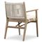 Rose Coastal Off White Upholstered Seat Woven Rope Wood Outdoor Dining Arm Chair