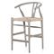 Wanda Mid Century Modern Grey Teak Woven Wicker Seat Wishbone Outdoor Counter Stool