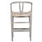 Wanda Mid Century Modern Grey Teak Woven Wicker Seat Wishbone Outdoor Counter Stool