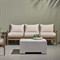 Rose Coastal Beige Upholstered Brown Wood Woven Rope Outdoor Sofa - Large - 73&quot;W