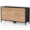 Rhian Coastal Beach Black Mango Wood Frame Natural Woven Cane 6 Drawer Double Dresser