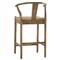 Zhuri Coastal Beach Dark Brown Oak Wood Frame Woven Seat Wishbone Counter Stool