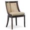 Aspyn Coastal Brown Upholstered Cane Back Black Mahogany Wood Wingback Side Chair