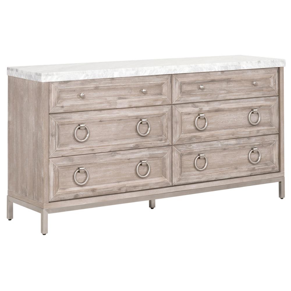 Avril French Country White Marble Top Natural Grey Acacia Wood 6 Drawer Double Dresser | Kathy Kuo Home Avril French Country White Marble Top Natural Grey Acacia Wood 6 Drawer Double Dresser | Kathy Kuo Home