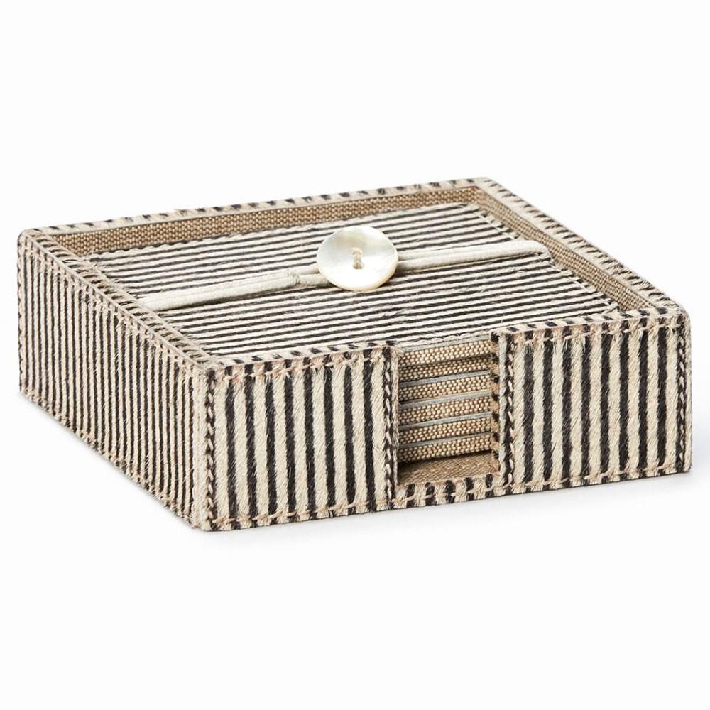 Bandar Rustic Lodge Brown Hair on Hide Striped Coaster - Set of 6|