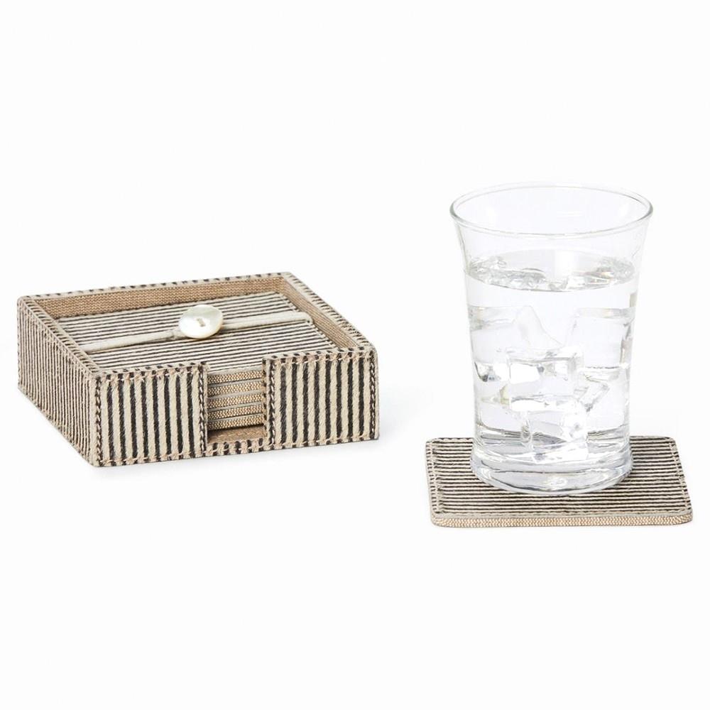 Bandar Rustic Lodge Brown Hair on Hide Striped Coaster - Set of 6|
