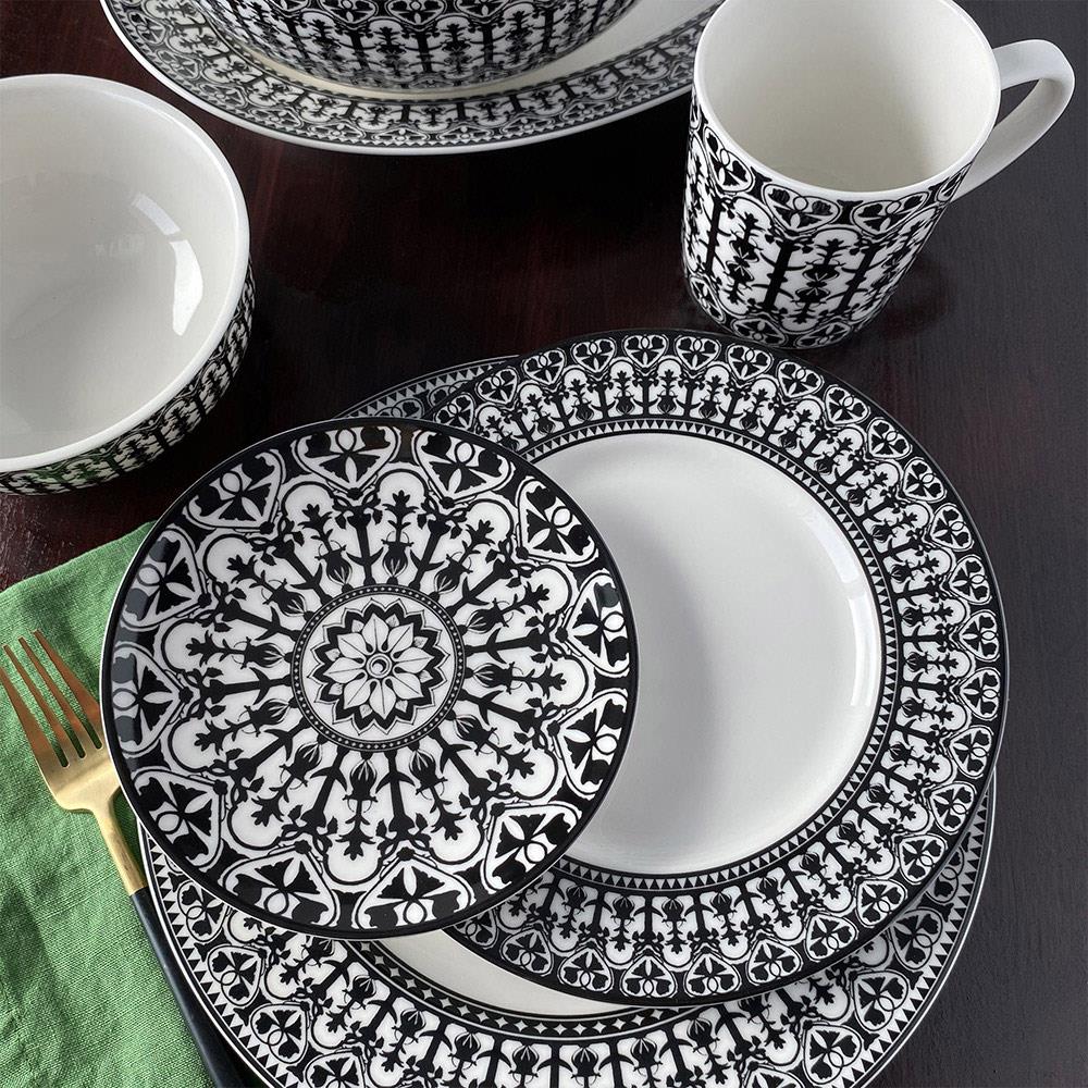 Casablanca Global Bazaar Black Porcelain Canape Plate - Set of 4|