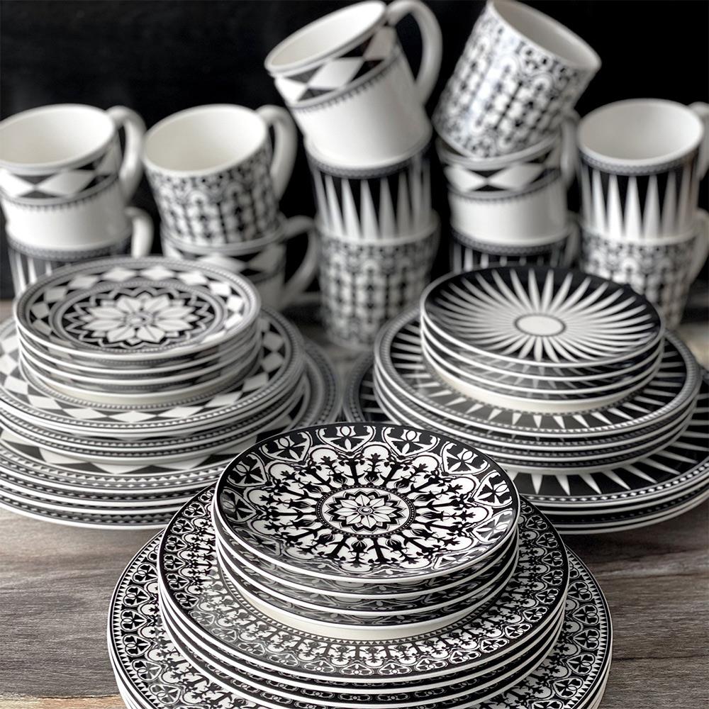 Casablanca Global Bazaar Black Porcelain Canape Plate - Set of 4|