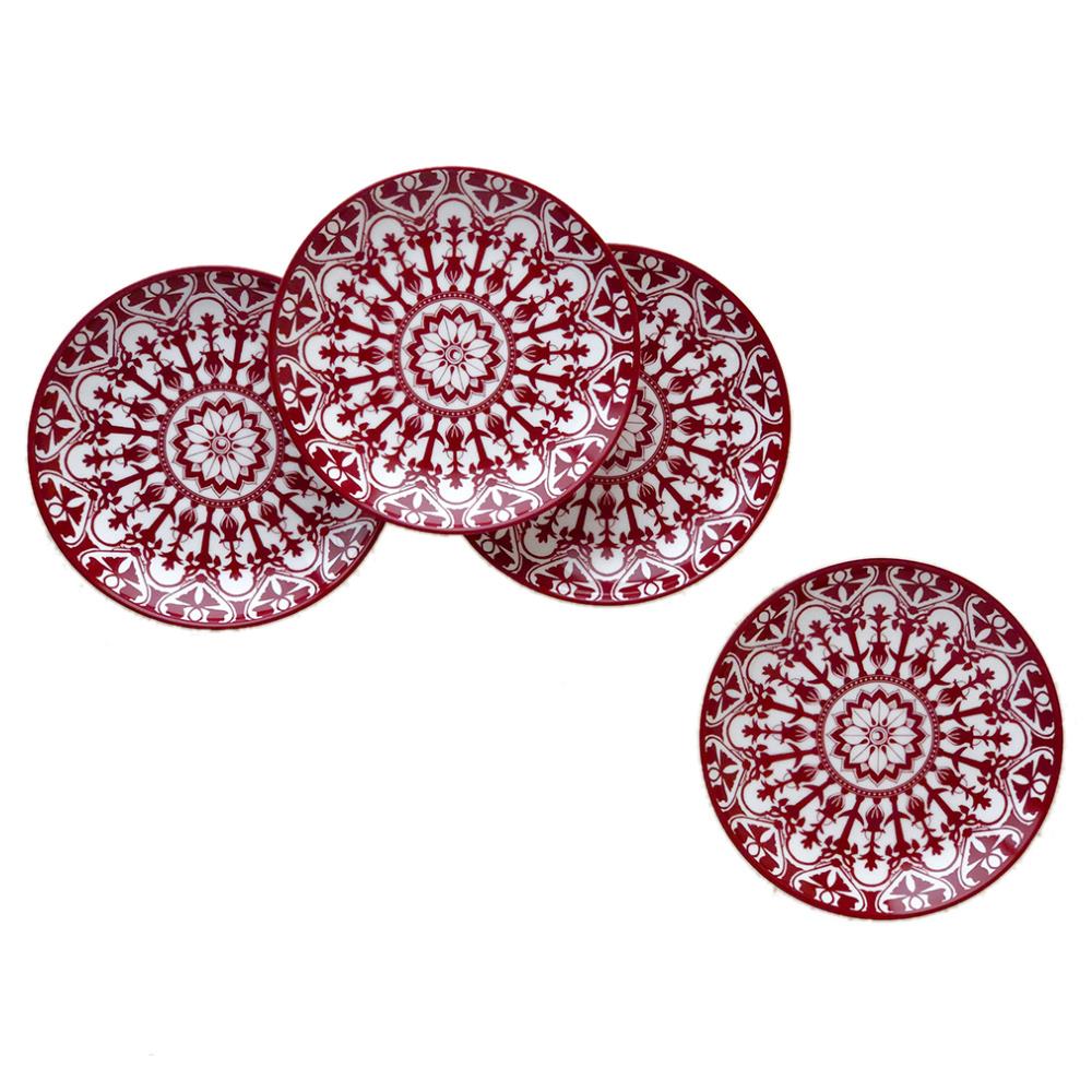 Casablanca Global Bazaar Crimson Porcelain Canape Plate - Set of 4|
