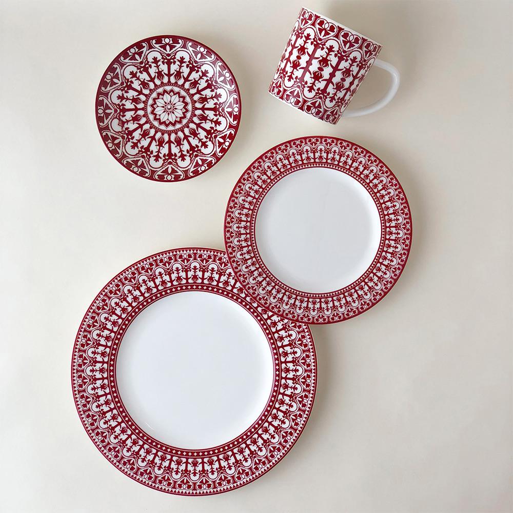 Casablanca Global Bazaar Crimson Porcelain Canape Plate - Set of 4|