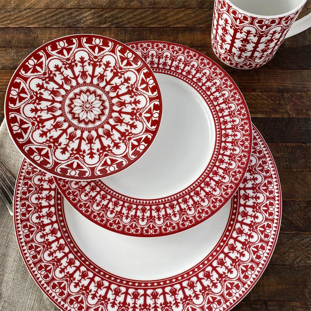 Casablanca Global Bazaar Crimson Porcelain Canape Plate - Set of 4|
