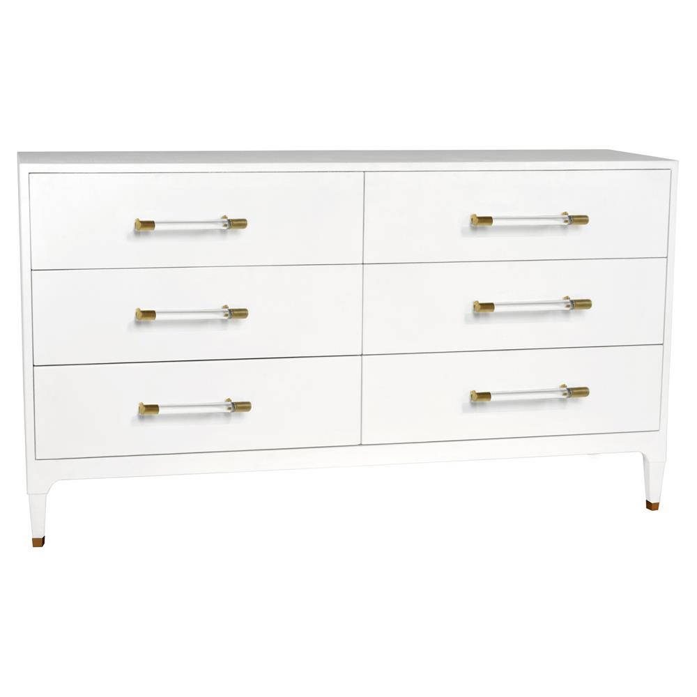 Worlds Away Maren Regency White Linen Clear Acrylic Handles Wood