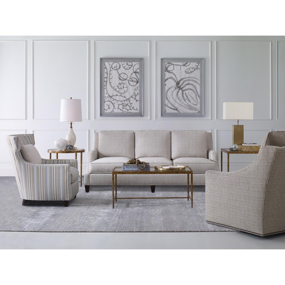 Century Logan Modern Classic Clear Tempered Glass Brass Metal Round Side Table|