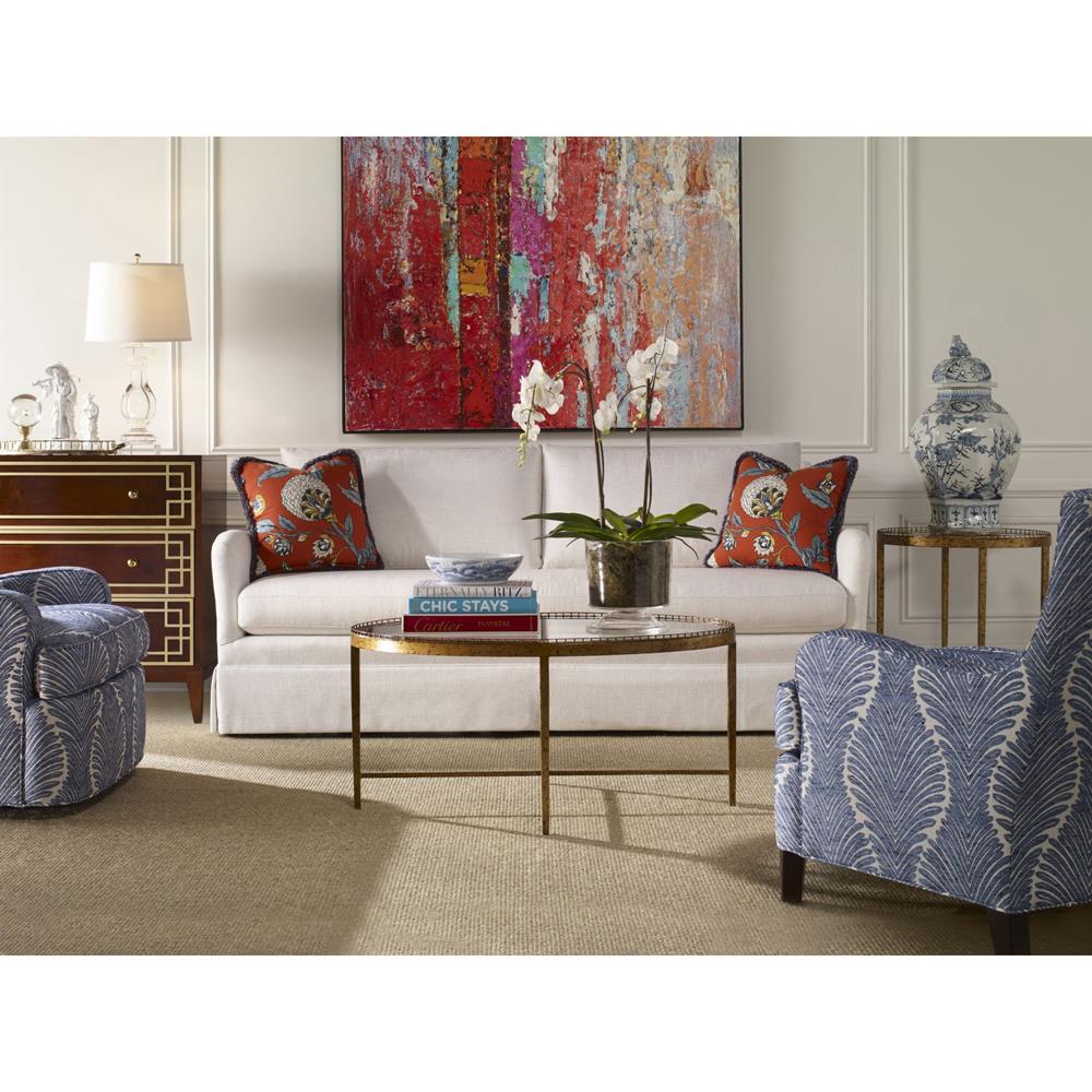 Century Logan Modern Classic Clear Tempered Glass Brass Metal Oval Coffee Table|