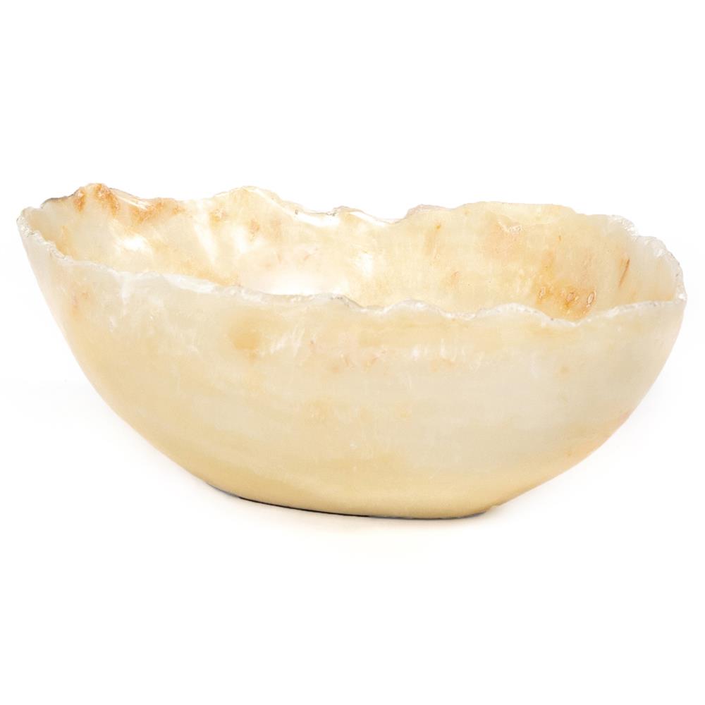 Meryll Coastal Beach Natural Beige Onyx Stone Oval Decorative Bowl|