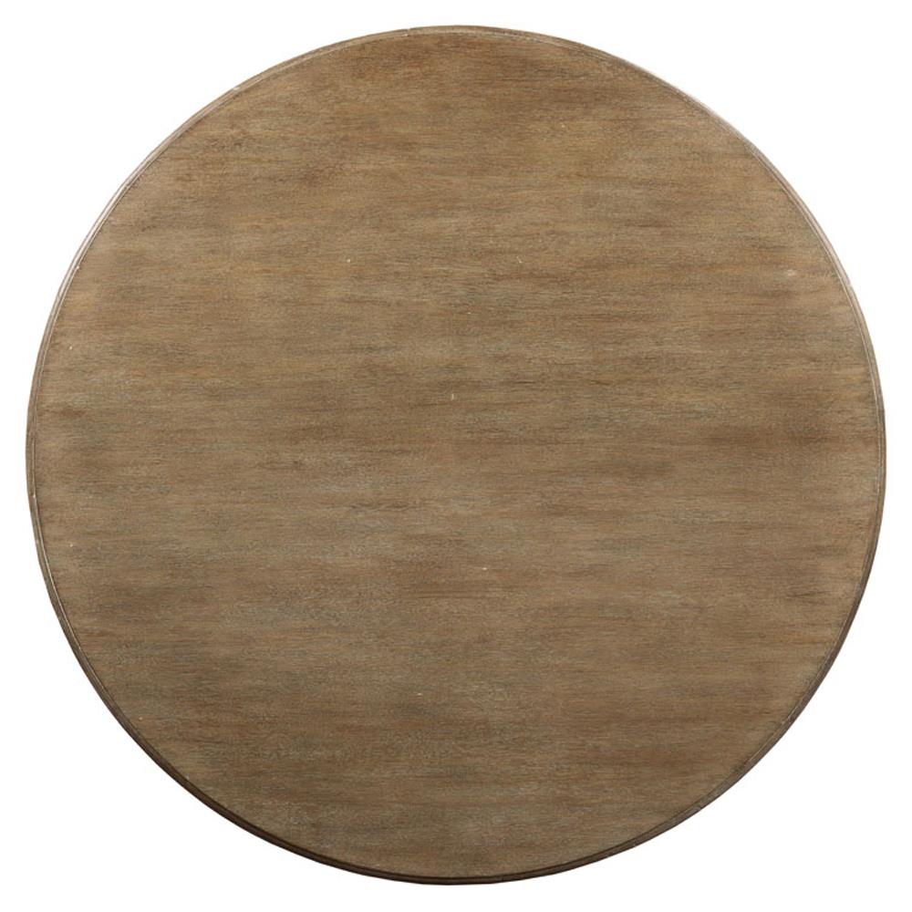 Vintage French Country Brown Wood Round Pedestal Dining Table - 42"W|