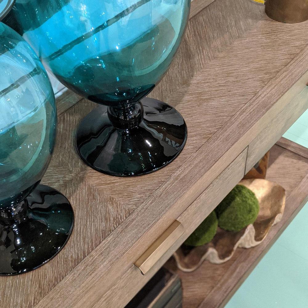 Gibson Rustic Lodge Vintage Brown Oak Brass Rectangular Console Table|