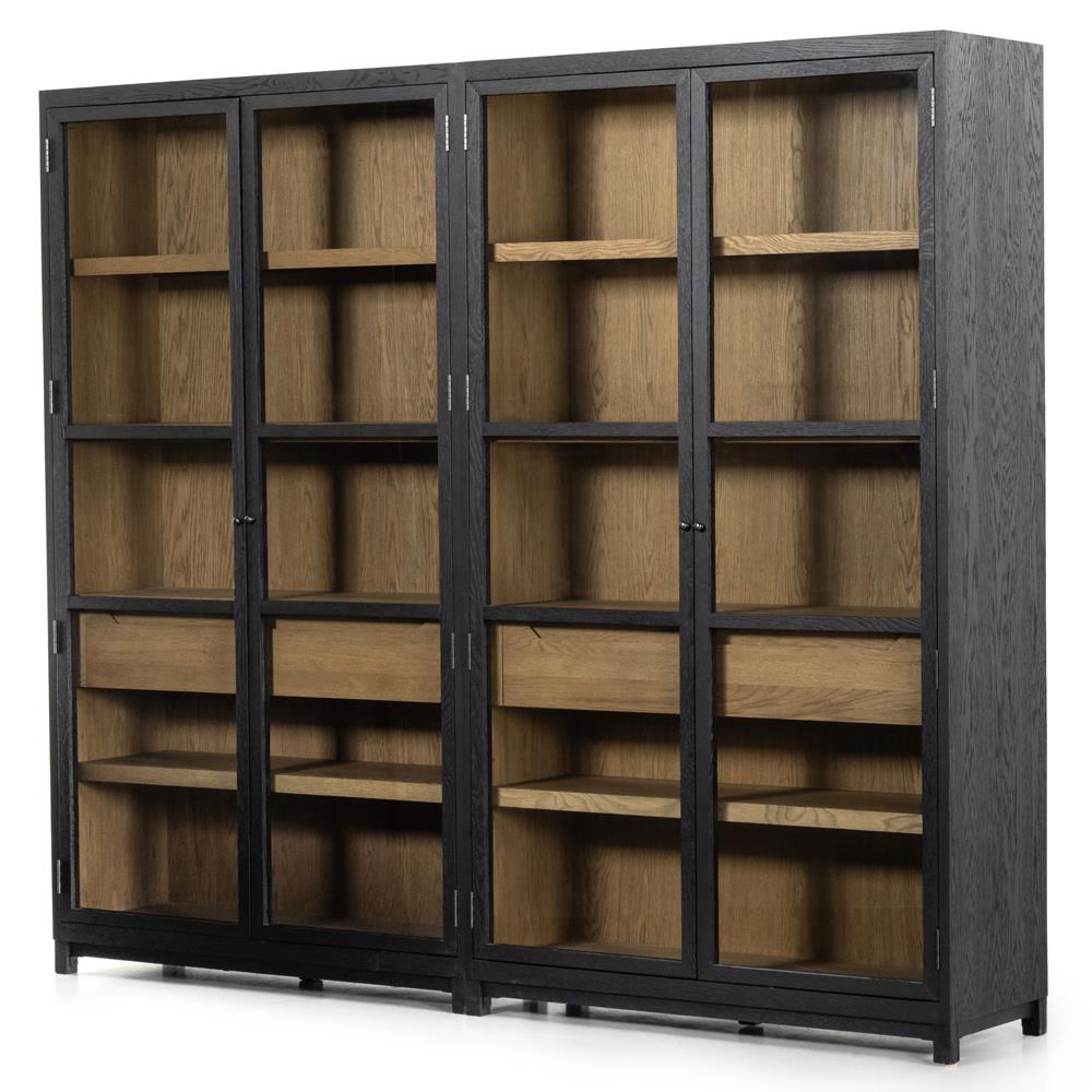 Clarence Rustic Lodge Black Oak Wood Clear Glass Door Large Display Case|