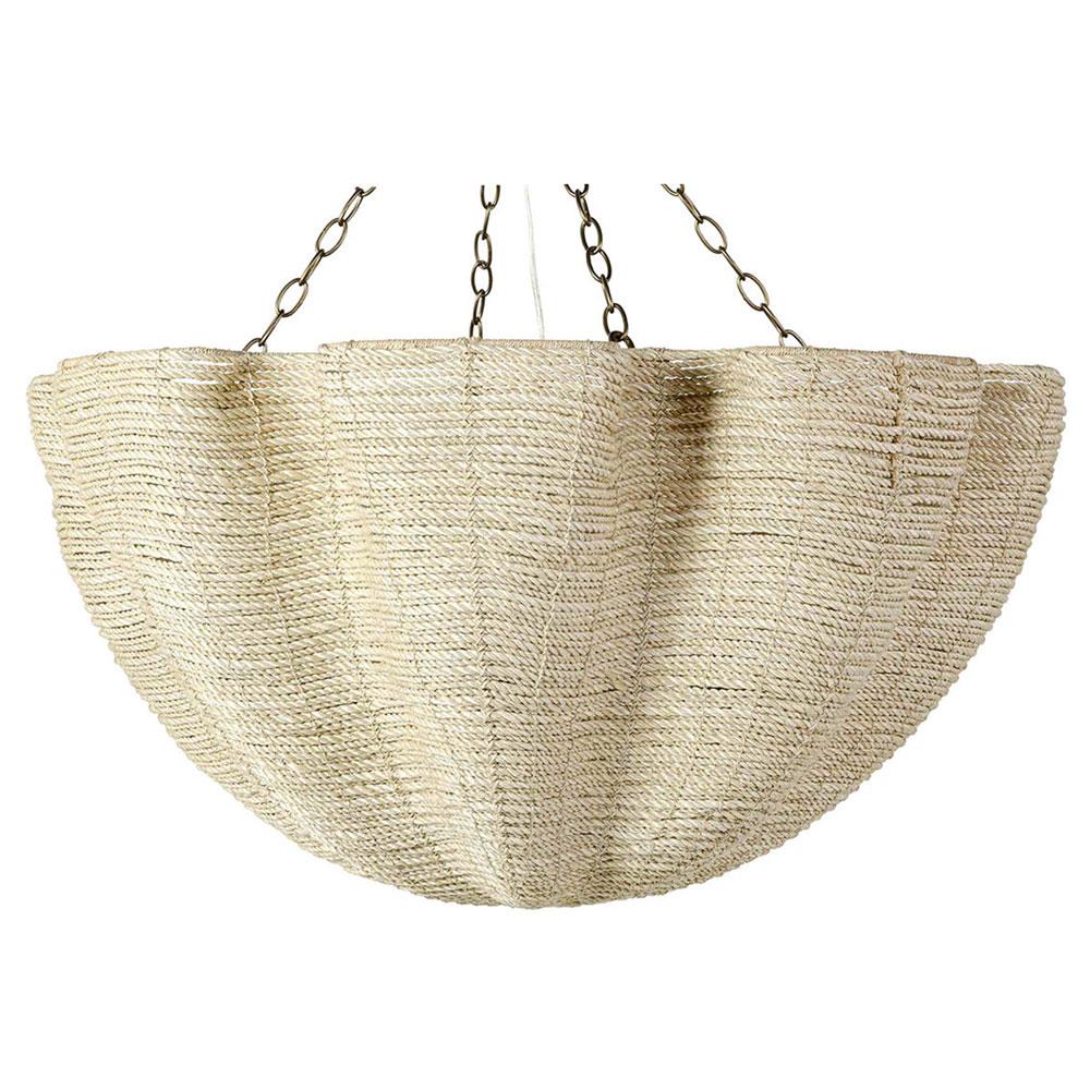 Palecek Isla Coastal Beach Natural Woven Rope Antique Gold Metal Chandelier|