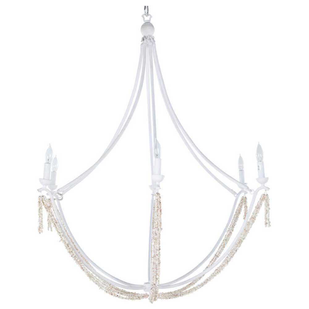Nakita French Country White Frame Stone Beads Candle Style Chandelier|