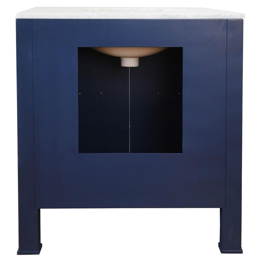 Worlds Away Blanche Modern Classic White Marble Navy Blue Linen Vanity Sink - 31"|