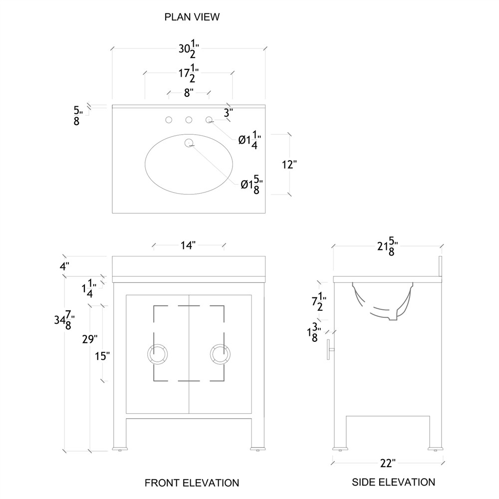 Worlds Away Blanche Modern Classic White Marble Navy Blue Linen Vanity Sink - 31"|