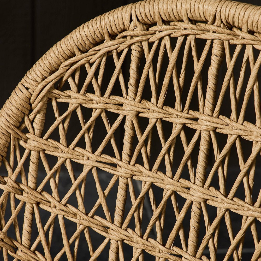 Elena Coastal Beach White Cushion Beige Wicker Iron Frame Outdoor Dining Chair|