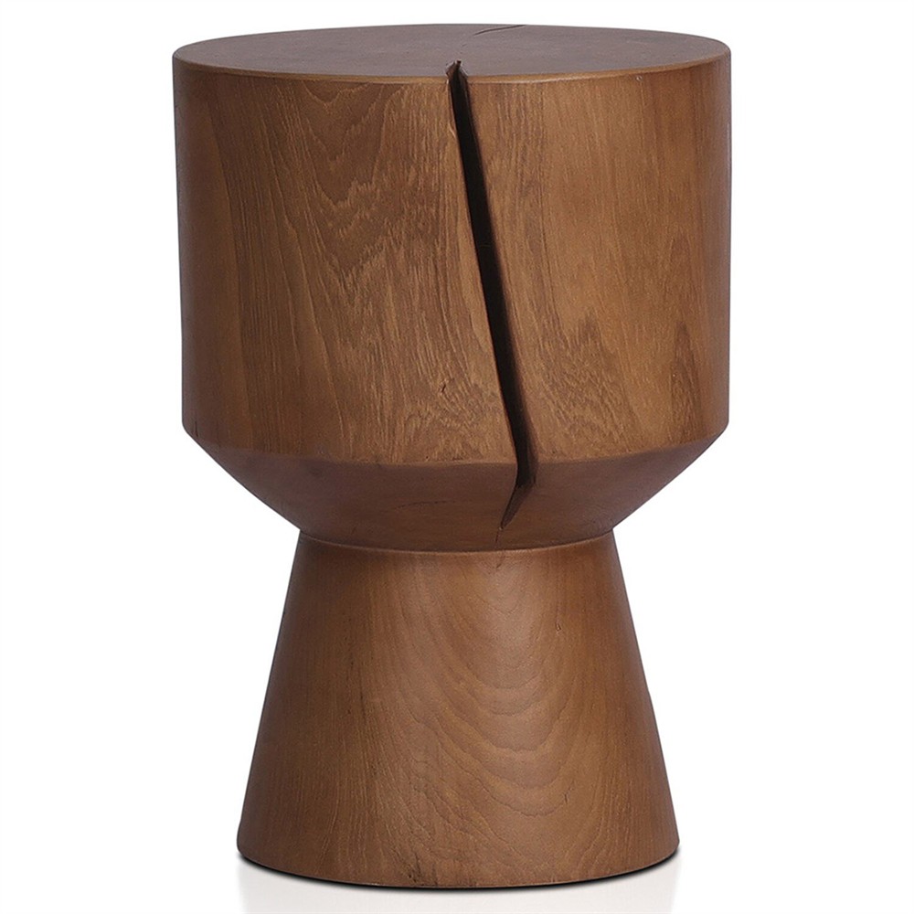Janey Global Bazaar Natural Teak Wood Drum Outdoor Side End Table|