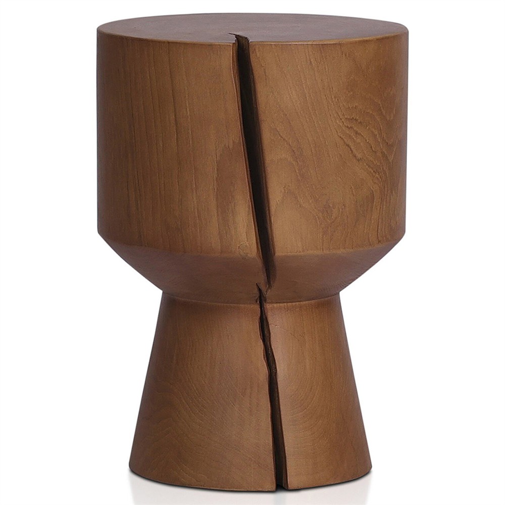 Janey Global Bazaar Natural Teak Wood Drum Outdoor Side End Table|