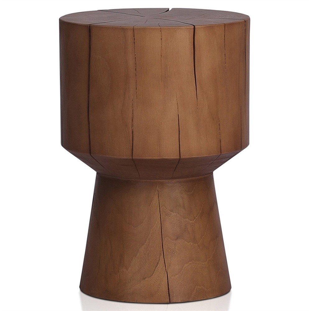 Janey Global Bazaar Natural Teak Wood Drum Outdoor Side End Table|