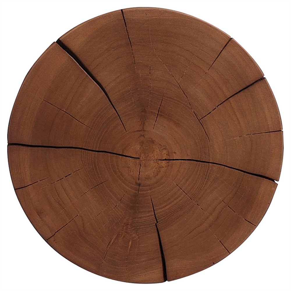 Janey Global Bazaar Natural Teak Wood Drum Outdoor Side End Table|