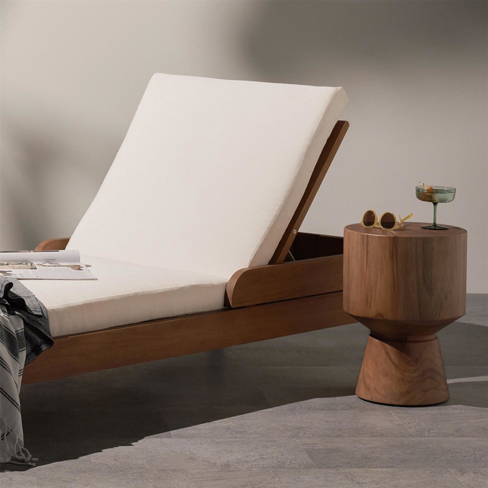 Janey Global Bazaar Natural Teak Wood Drum Outdoor Side End Table|