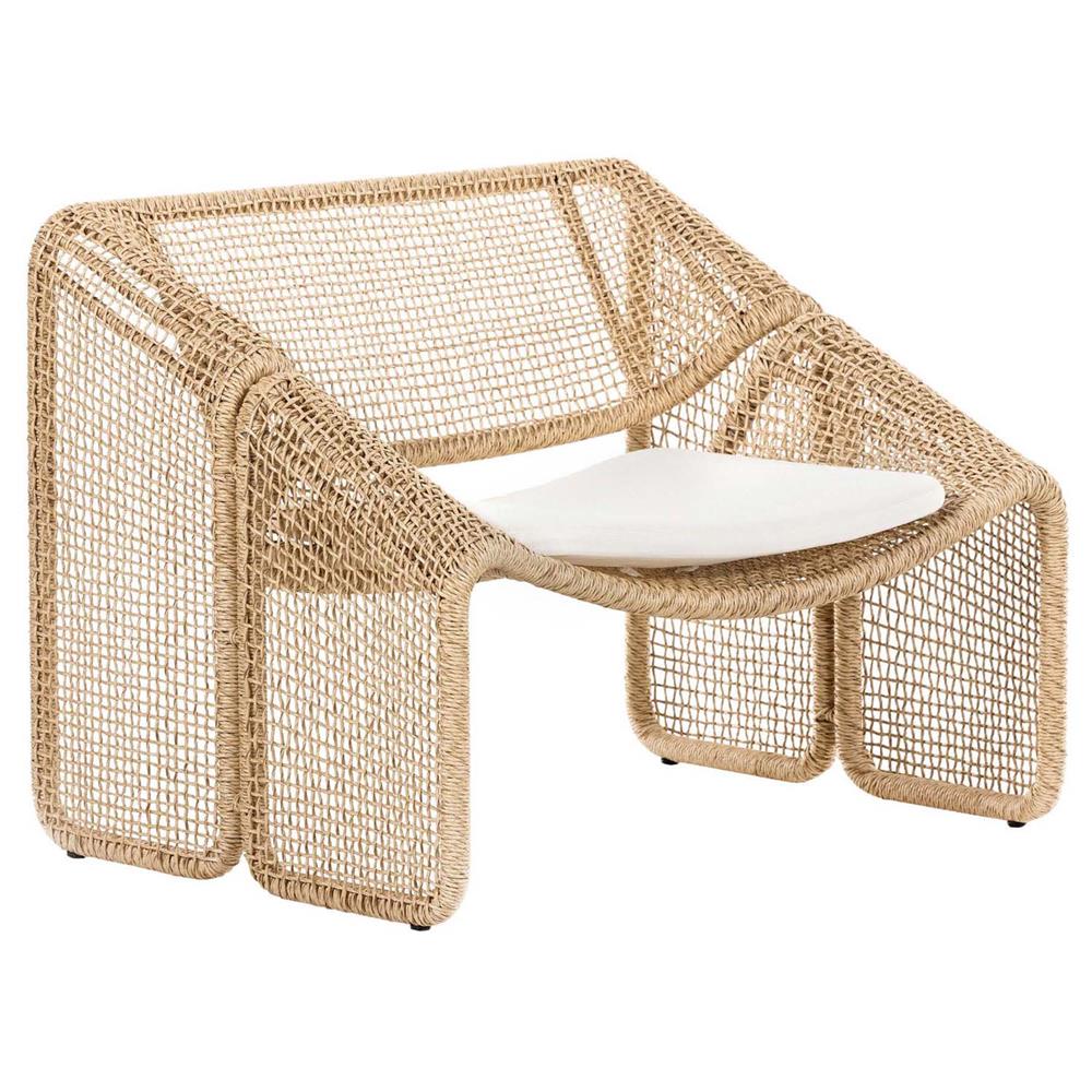 Lani Coastal Beach White Cushion Brown Woven Wicker Outdoor Lounge Chair|